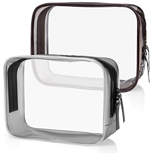 GoldRock 2 Stück Flüssigkeiten Beutel Handgepäck, Wasserdichte Kosmetiktasche Transparent, PVC Flugzeug Beutel Flüssigkeiten,Zip Beutel Flugzeug, Kulturbeutel Transparent für Urlaub,Reisen, Badezimmer