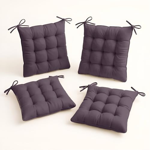 Déco Arts Coussin de Chaise - Lot de 4 Coussins Carrés avec Attaches pour Chaises Intérieur ou Extérieur - Polyester 65% & Coton 35% - Galette Certifiée Oeko-TEX - 40 x 40 cm, 380 g, Gris Carbone