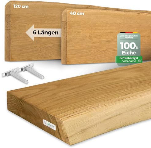 holz4home® Wandregal mit Baumkante 60 cm Länge, Natur Geölt I Schweberegal Massivholz mit unsichtbarer Befestigung moderner Stil I Wandboard Echtholz