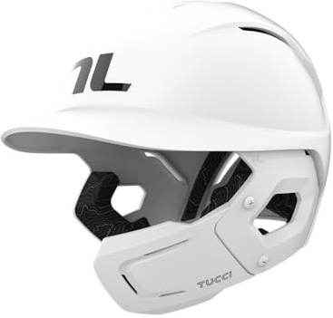 TUCCI Potenza Batting Helmet with Jaw Flap, L/XL, Matte White, Right-Handed Hitter