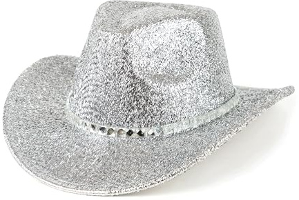 EOGIMI Men & Women Cowboy Hat Western Style Glitter Cosplay Party Costume Hats Silver