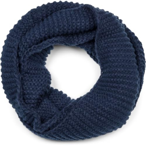 styleBREAKER Unisex Bufanda de punto de bucle Unicolor con patrón de onda, cálido invierno bufanda de punto, bufanda tubo 01018169, color:Azul oscuro