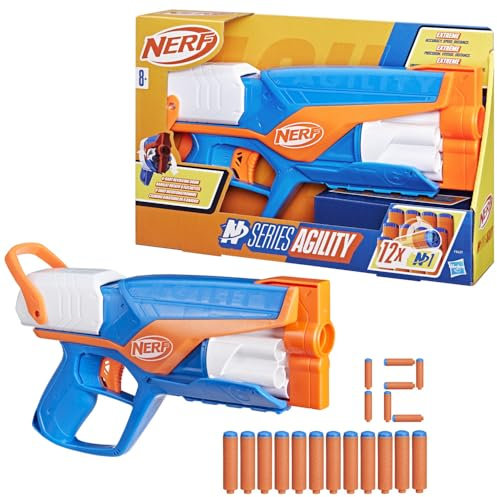 Nerf N Series Agility Blaster, leichte Bauweise mit rotierender Trommel und Spannschlitten für extra Lange Reichweite, 12 Nerf Darts, für Jungen und Mädchen
