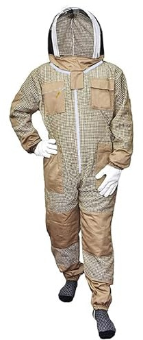 URBANSBEE Combinaison Apiculteur Professionnelle Ventilée avec Chapeau Motif, Chapeau Intégré et Grandes Poches - Vêtements de Protection pour Apiculture, Anti-Ponction API, Naturel Respirant