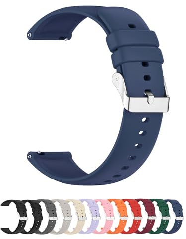 Foyscr Silicone Strap, Quick Buckle Waterproof Soft,Stainless Steel Buckle, Unisex Smartwatch Band, Sport Watch Strap (Blue-18mm)