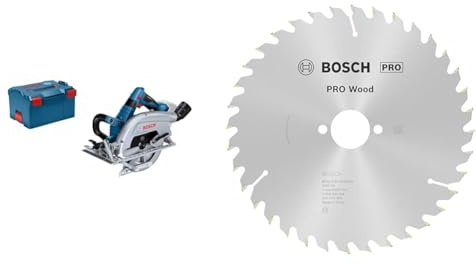 Bosch Professional BITURBO Cordless Circular Saw GKS 18V-70 L (Left Blade Side-Winder Saw, 1x Saw Blade, L-BOXX) + PRO Wood Circular Saw Blade for Corded Hand-Held Circular Saws (Softwood, Hardwood)