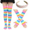 FOSDICK Regenbogen Overknees Strümpfe Damen, Gestreifte Overknee Strümpfe, Kniestrümpfe Damen Bunt, Lange Kniestrümpfe Regenboge, Fingerlose Handschuhe, Bunte Haarreif, Kostüm Damen Fasching