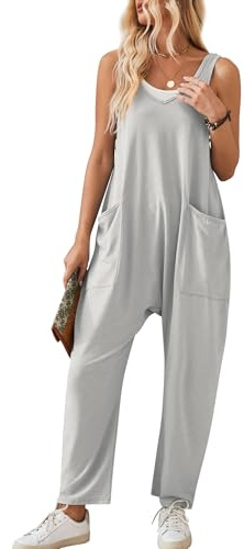 Maeau - Peto Informal de Punto Mujeres Peto Holgado Mono Pantalones Algodón Ligero Mono Peto sin Mangas Pantalón Recto Peto Tirantes Ancha - Gris - XL