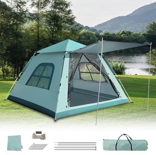 BAGROUPS Tente de Camping Ultra Légère Tente 4 Personnes 4 Saison Imperméable Ventilée Anti UV Sac de Transport 210x210x140cm pour Randonnée,Trekking, Pique-Nique (Bleu)