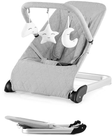 LIFEZEAL Transat Bébé Pliable, Siège Portable avec Arche de Jouets, Chaise Balancelle Ergonomique avec Harnais 5 points, Charge 9kg, Evolutif 0-6 mois