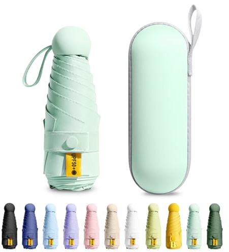 MPXEAVG Mini Umbrella, Paraguas Plegable, Ultraligero, Compacto, Sombrilla portátil, Caja de Paraguas Cápsula, para Hombre y Mujer (Verde Fruta)
