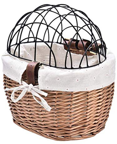 Picysa Cesta de bicicleta para perros, cesta delantera de mimbre para bicicleta, cesta para mascotas, para perros, cachorros, gatos (negro)