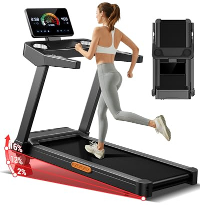 LONTEK Cinta de Correr Plegable con Inclinación 16%, 14 KM/H, 3.5HP Motor | Cinta de Andar con Frecuencia Cardíaca, 3.5HP Caminadora Electrica para Casa con Pantalla LED, 180kg