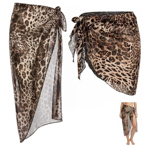 2-Piece Sarongs for Women Beachwear, Long & Short Leopard Print Skirt