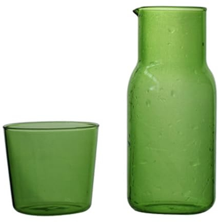 Nattduksvattenkaraff och glasset 500 ml: Klart grönt glas sängbord vattenkaraff med tumlare, pip karaff med kopp för kontorsbord