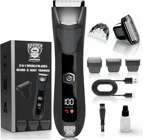 2 in 1 Body Hair Trimmer for Men,Pubic Hair Trimmer with Ceramic Blade Heads Ball Trimmer Men, Body Groomer Men, Electric Groin Hair Trimmer IPX7 Waterproof for Wet/Dry Use