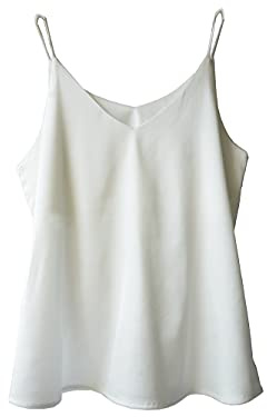 Wantschun Womens Silk Satin Camisole Cami Plain Strappy Vest Top T-Shirt Blouse Tank Shirt V-Neck Spaghetti Strap US Size XS,White