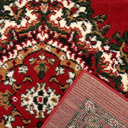 Teppich-Home Orient Teppich klassisch gewebt mit Ornament und floralem Muster, Farbe Rot, Beige, Grau, Schwarz, Größe:Ø 120 cm R8757