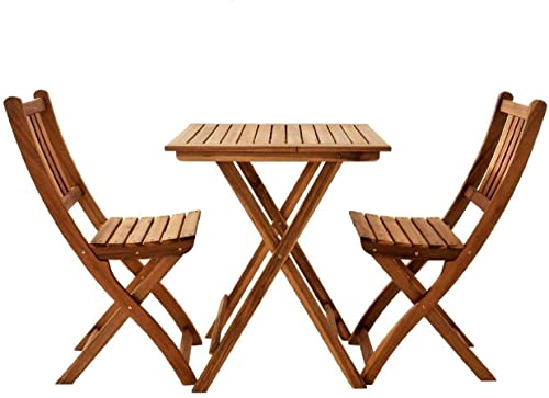 SAM 3tlg. Balkongruppe Blossom, Akazienholz massiv + geölt, Gartengruppe mit 1 Tisch + 2 Stühle, klappbar, für Garten, Balkon und Terrasse