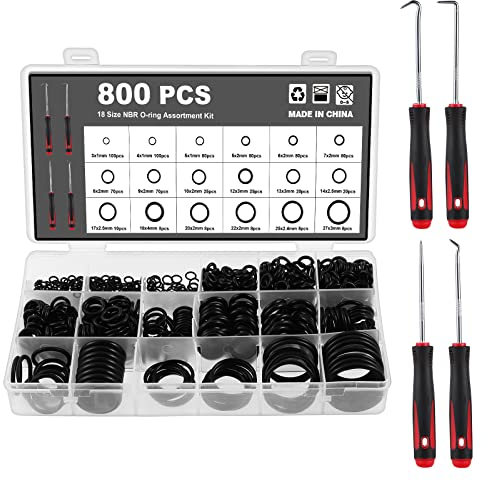 WiMas 800PCS Gummi Dichtungen Ringe Kit 18 Größen O Ring Sortiment Gummidichtung Dichtungssatz Dichtungsgummi für Plumbing Auto Faucet Repair mit 4 Pick and Hook