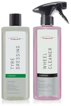 Topaz Wheel Bundle - Car Tyre Dressing & Wheel Cleaner - UV Resistant Tyre Gel, pH Neutral Wheel Care Kit, Rim Cleaning Spray, Fast-Acting Dirt Removal, Safe for Supercars & Fast-Acting (2x500 ml)