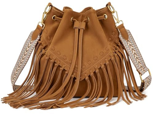 ANAMOROS Fransen-Tasche und Western-Hobo-Geldbörse für Damen, Wildleder-Handtaschen mit Crossbody-Gitarrengurt, Braun Wildleder