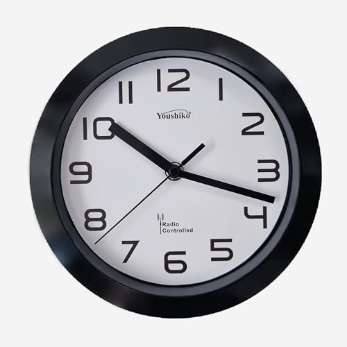 Youshiko Radio Controlled Wall Clock (Official UK & Ireland Version), Premium Quality, Classic Design, 20cm, 8-Inch Diameter, Home/Kitchen/Office/School Clock, Easy to Read