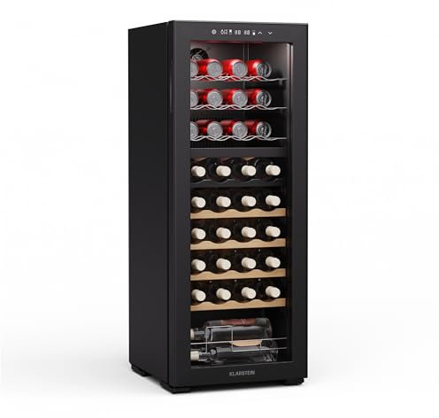 KLARSTEIN Bovella 36 duo+ vinoteca - 36 botellas, 2 zonas, 5-18°c, control táctil, iluminación led, protección uv, independiente, nevera vinos