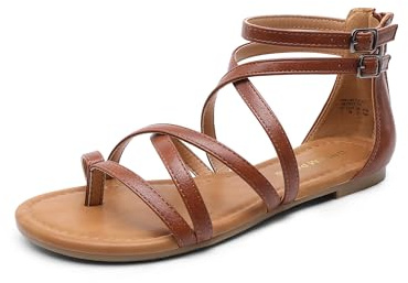 DREAM PAIRS Women's Dressy Gladiator Summer Cross Strappy Sandals Comfort Flat Casual Beach Fisherman Thong sandals,Size 10,Brown,DWUMFS2502