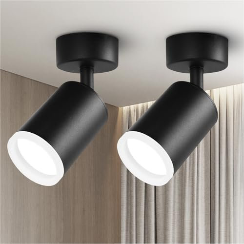 Cinsenten 2er Wandlampe Schwenkbar, 350° LED Wandstrahler Innen GU10 (exkl.), Kleine Wandleuchte Schwarz für Küche Schlafzimmer Modern Wandspots, 1 Flammig Deckenlampe (Schwarz + Mattierte Felge)