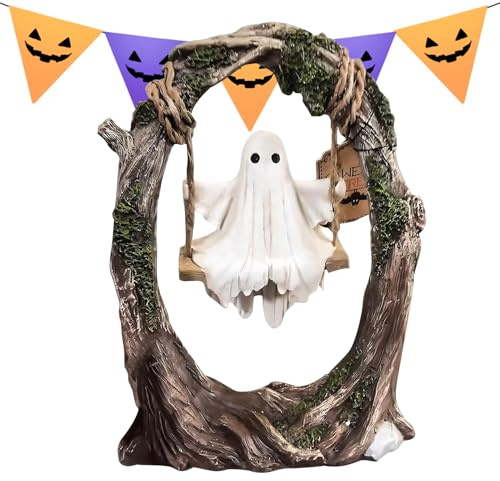 Figura fantasma oscilante de Halloween – Fantasma en un árbol, decoración del hogar, estatua espeluznante para escritorio, mesa, dormitorio, estantería, alféizares, entradas, armarios, centro de mesa