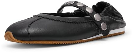 Steve Madden Women's Anaya Ballet Flat, Black Leather Studded, 7.5
