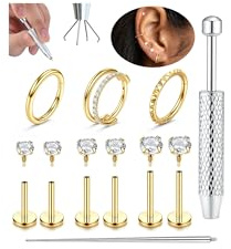 Fansilver Flat Back Stud Earrings, Cartilage Tragus Conch Nose Piercing