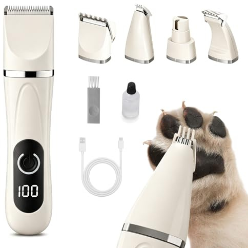 Colexy 4 in 1 Dog Grooming Clippers Kit, Low Noise Cordless Dog Paw Trimmer, Cat Hair Clipper with Accessories, USB Rechargeable Pet Shaver for Small Dogs Cats Paws Eyes Ears Face Rump
