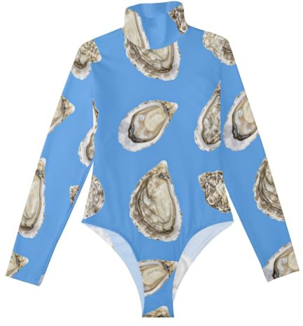 GuoChe långärmad tank top bodysuits för kvinnor blå ocean fisk | Magkontroll formkläder söta gå ut toppar för kvinnor polokrage overall