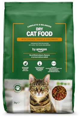 by Amazon - Croquettes complètes pour chats adultes au poulet, dinde et légumes, 3kg, lot de 1