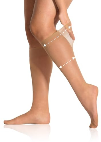 alber's SENSITIVE CURVY - Lot de 10 | Mi-Bas Femme, Bord Confortable et Extensible, pour Jambes Robustes, Transparente 20 DEN | Taille Unique (36-41) | Nature