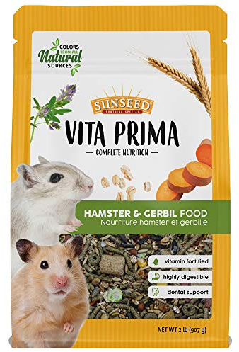 Vitakraft Sunseed Vita Prima Hamster and Gerbil Food 2 lbs Bag - Instinctive Foraging Blend with Ancient Grains Essential Vitamins and Minerals - No Artificial Colors Flavors Or Preservatives