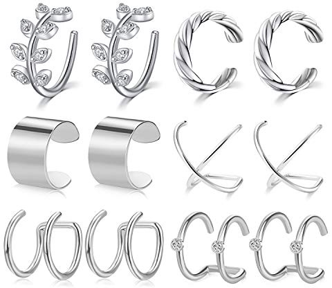 Mayhoop 6 Pares Piercing Oreja Falso Ear Cuffs Clip de Oreja Acero Inoxidable Plata Falso Piercing Oreja Labbio Nariz para Hombres y Mujeres