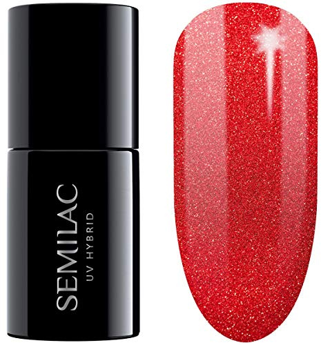 SEMILAC 346 Chic Red Glitter Nail UV Gel Polish | Long Lasting and Easy to Apply | Soak off UV/Led | Perfect for Home and Professional Manicure and Pedicure 7 ml