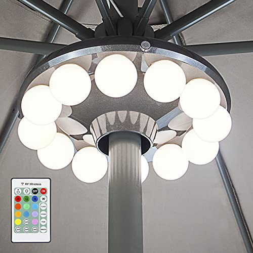 HONWELL Patio Ombrello Luce a Batteria, Luci per ombrellone da esterno con telecomando, 200 Lumen Lampada da Campeggio per ombrellone, tende da campeggio, lampadine bianche