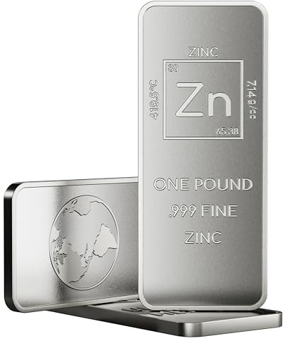 1 Pound Zinc Bar Bullion Paperweight with Element Design | .999 Pure Zinc Metal bar Made in USA by Unique Metals