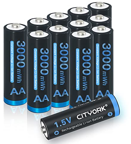 CITYORK AA Akku 3000mWh 12 Stück 1.5V Wiederaufladbare Lithium Batterien mit Akkuboxs Geringe Selbstentladung