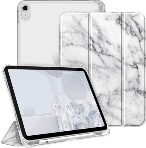 Fintie Fodral för iPad (A16) 11:e/10:e Generationen (2025/2022) med Pennhållare, Ultratunt Lätt Skyddsfodral med Ogenomskinligt Matt Transparent med Automatisk Sömn/Väckning, Marmor vit
