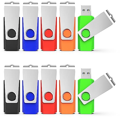 KEXIN 10 Pack 64GB USB Stick USB 3.0 Memory Stick Flash Drives High Speed Thumb Drive With LED Light For Data Storage (5 Mix Color: Black Blue Green Orange Red)