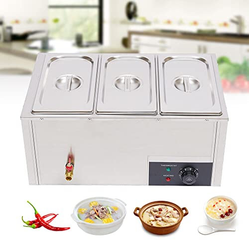 Scalda buffet in acciaio inox, termostato regolabile, 3 contenitori per buffet da 7 l, per mensa, caffetteria, ristorante