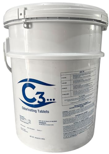 C3-40lb Chlorine Tablets, 3 Inch | for Swimming Pools & Spas | Long-Lasting, Slow-Dissolving, Individually Wrapped Tabs | Tri-Chlor 3 Inch Tablets for Pool Maintenance