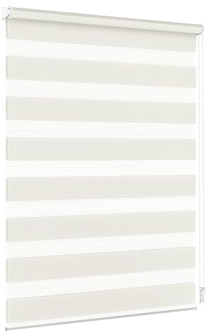 Jalousiescout Doppelrollo Klemmfix ohne Bohren & mit Bohren, 65x220cm Creme Rollo Fensterrollo lichtdurchlässig, Sonnenschutzrollo Zebrarollo für Fenster & Türen