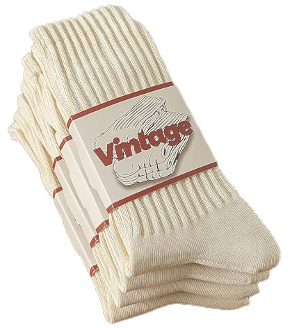 DAUCO 4 Pairs Natural 98% Cotton Crew Socks - Seamless, Cozy, Breathable Unisex Slouchy Socks for Women & Men