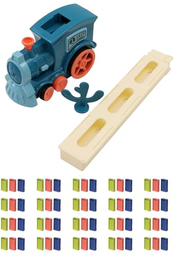 ANCLLO Domino Tågset med 60 Domino Byggklossar Elektrisk Domino Automatisk Placering Tåg med Kombinationståg Och Ljud Stapling Domino Spel